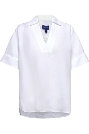 GANT Rel Pop Over Linen Ss Shirt Tops Shirts Short-sleeved White