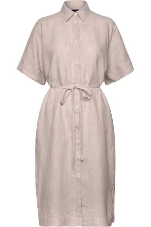 GANT Relaxed Ss Linen Shirt Dress Knelang Kjole Beige