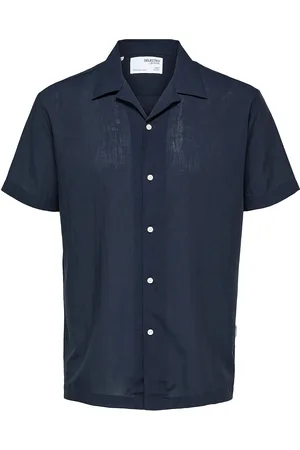 SELECTED Slhreg-Air Shirt Ss Mix Tops Shirts Short-sleeved Navy