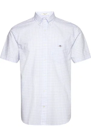 GANT Reg Poplin Gingham Ss Shirt Tops Shirts Short-sleeved Blue