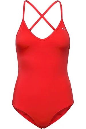 PUMA Women Vneck Padded Swimsuit 1P Sport Swimsuits Red