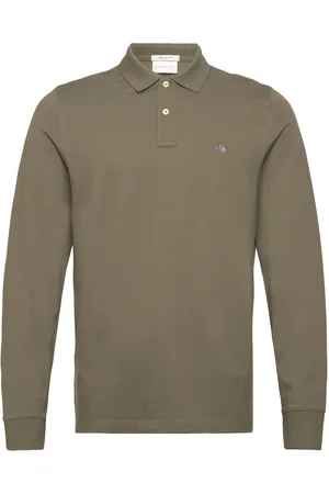 GANT Reg Shield Ls Pique Rugger Tops Polos Long-sleeved Khaki Green