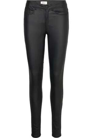 ONLY Onlanne K Mid Waist Coated Pnt Noos Bottoms Trousers Leather Leggings-Bukser Black