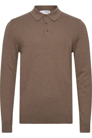 SELECTED Slhberg Ls Knit Polo B Tops Knitwear Long Sleeve Knitted Polos Brown