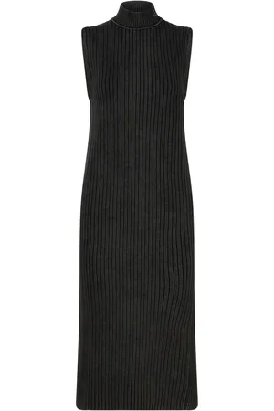 Calvin Klein Washed Long Sweater Dress Knelang Kjole Black