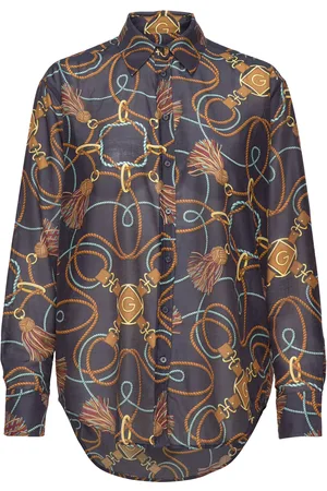GANT Rel Rope Print Cot Silk Shirt Tops Shirts Long-sleeved Navy
