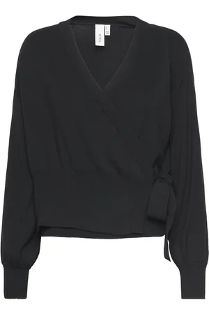 Y.A.S Assi Ls Wrap Knit Cardigan S. Noos Tops Knitwear Cardigans Black