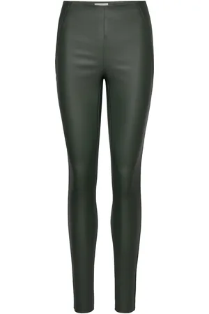 Object Objbelle Mw Coated Leggings Noos Bottoms Trousers Leather Leggings-Bukser Khaki Green