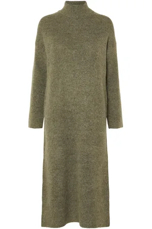 SELECTED Slfmaline Ls Knit Dress High Neck Noos Knelang Kjole Green