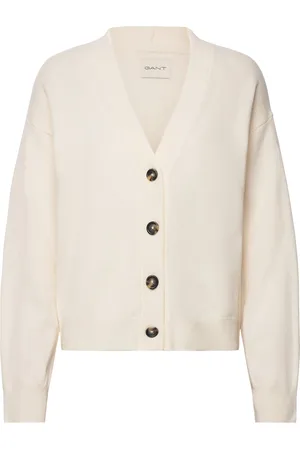 GANT Superfine Lambswool Cardigan Tops Knitwear Cardigans White