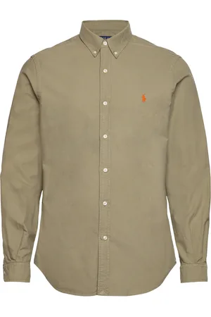 Ralph Lauren Slim Fit Garment-Dyed Oxford Shirt Tops Shirts Casual Khaki Green