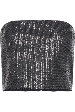 ROTATE Twill Sequin Top Designers Crop Tops Sleeveless Crop Tops Black