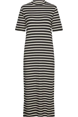 Tommy Hilfiger Crv Slim Rib Stp Midi Dress Knelang Kjole Black