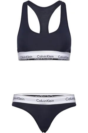 Calvin Klein Unlined Bralette/Thong Gift Set Lingerie Bras & Tops Soft Bras Bralette Navy