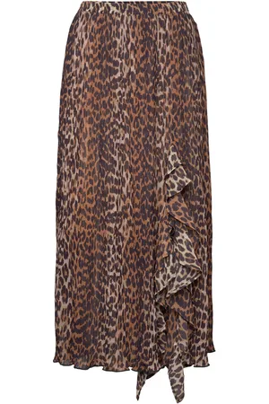 Ganni Pleated Georgette Designers Pleated Skirts Brown