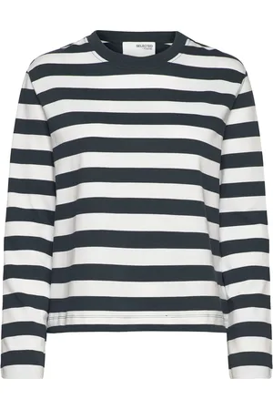 SELECTED Slfessential Ls Striped Boxy Tee Noos Tops T-shirts & Tops Long-sleeved Navy