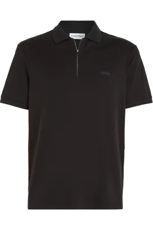 Calvin Klein Liquid Touch Welt Zip Polo Tops Polos Short-sleeved Black