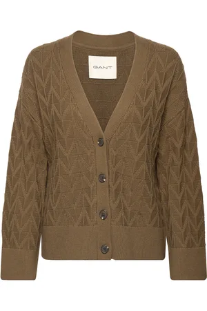 GANT Herringb V-Neck Cardigan Tops Knitwear Cardigans Khaki Green