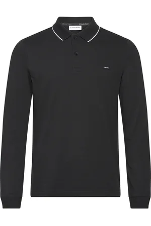 Calvin Klein Stretch Pique Tipping Ls Polo Tops Polos Long-sleeved Black