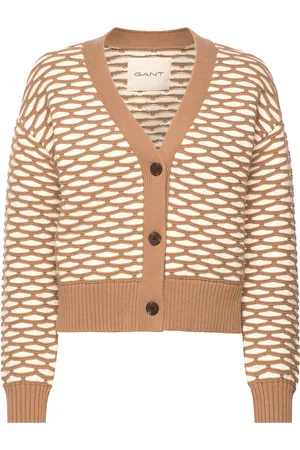 GANT Intarsia Cardigan Tops Knitwear Cardigans Brown