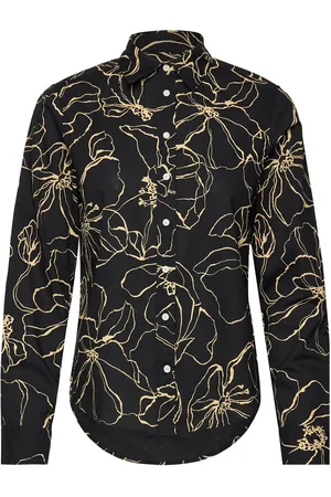 GANT Reg Line Drawing Cot Voile Shirt Tops Shirts Long-sleeved Black