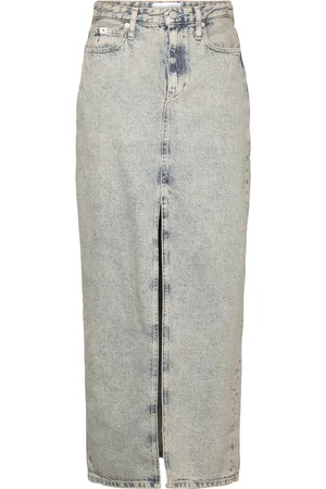 Calvin Klein Front Split Maxi Denim Skirt Langt Skjørt Grey