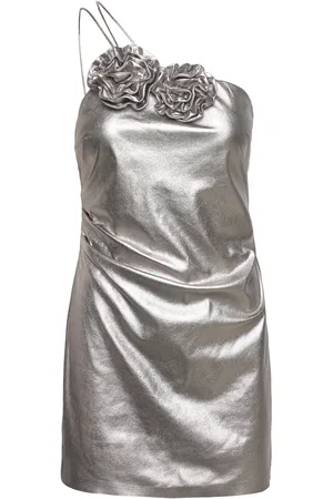 MANGO Asymmetrical Maxi Flower Dress Kort Kjole Silver