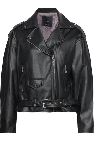 MANGO Leather-Effect Biker Jacket Skinnjakke Skinnjakke Black
