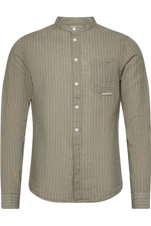 Casual Friday Cfanton Ls Cc Striped Linen Mix Shi Tops Shirts Linen Shirts Khaki Green