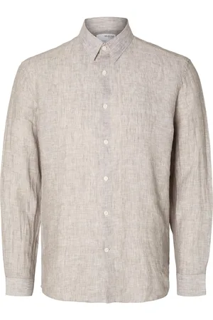SELECTED Slhregkylian-Linen Shirt Ls Classic Noos Tops Shirts Casual Beige