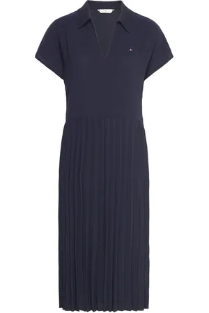 Tommy Hilfiger Fluid Pleated Ss Midi Polo Dress Knelang Kjole Blue