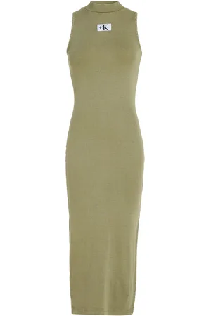 Calvin Klein Washed Rib Label Long Dress Maxikjole Festkjole Green