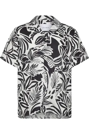 Les Deux Bob Flower Tencel Shirt Tops Shirts Short-sleeved Black