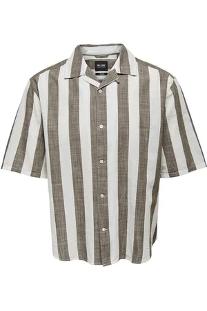 Only & Sons Onstes Rlx Ctn Slub Stripe Ss Shirt Noos Tops Shirts Short-sleeved Green