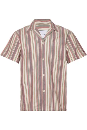 Les Deux Lawson Stripe Ss Shirt Designers Shirts Short-sleeved Red