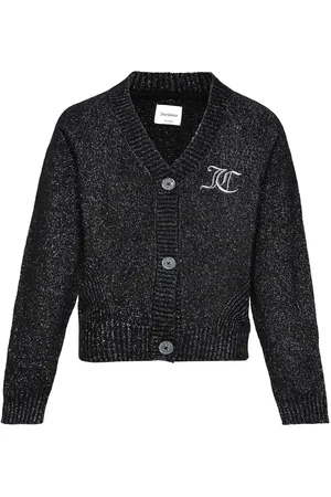Juicy Couture Fluffy Knit Metallic Cardigan Tops Knitwear Cardigans Black