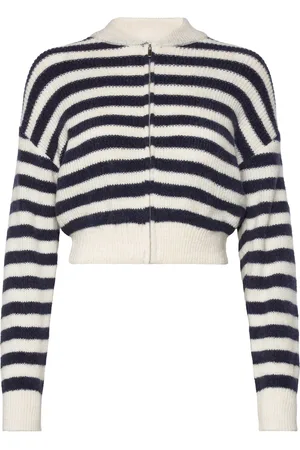 MANGO Zipped Knit Cardigan Tops Knitwear Cardigans Navy