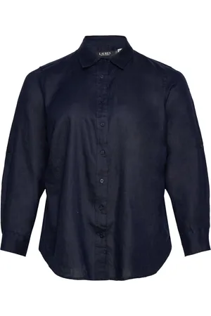 Ralph Lauren Relaxed Fit Linen Roll Tab–Sleeve Shirt Tops Shirts Long-sleeved Navy