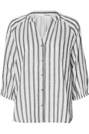 SELECTED Slfalberta 3/4 Stripe Shirt Noos Tops Shirts Long-sleeved White