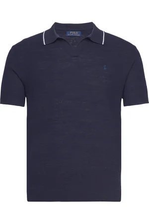 Ralph Lauren Textured Cotton-Linen Sweater Tops Polos Short-sleeved Navy