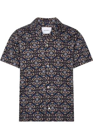 Les Deux Hendrix Aop Ss Shirt Tops Shirts Short-sleeved Navy