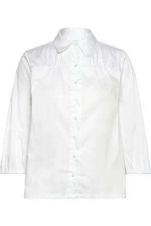Levete Room Lr-Isla Solid Tops Shirts Long-sleeved White