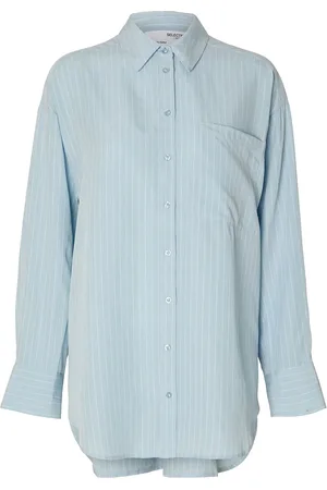 SELECTED Slfmaddie Ls Striped Tencel Shirt B Tops Shirts Long-sleeved Blue