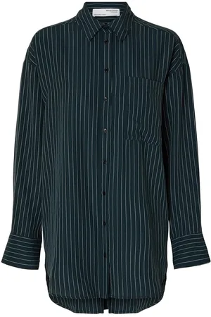 SELECTED Slfmaddie Ls Striped Tencel Shirt B Tops Shirts Long-sleeved Black
