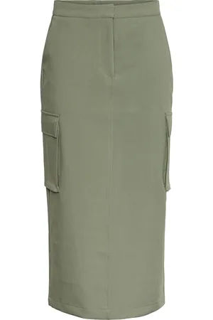 Y.A.S Pocka Hmw Midi Skirt Knelangt Skjørt Khaki Green