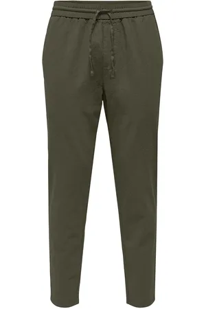 Only & Sons Onslinus Crop 0007 Cot Lin Pnt Noos Bottoms Trousers Casual Khaki Green