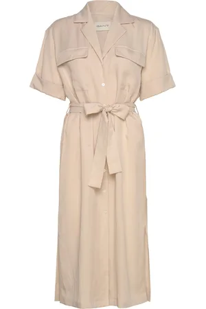 GANT Rel Pocket Ss Shirt Dress Knelang Kjole Beige