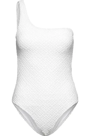 MANGO Asymmetrical Textured Swimsuit Badedrakt Badetøy White