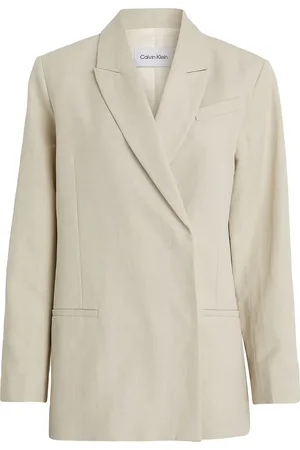 Calvin Klein Linen Tailored Relaxed Blazer Designers Single Breasted Blazers Beige