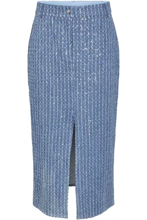 Y.A.S Leodis Hw Midi Skirt - Show Knelangt Skjørt Blue